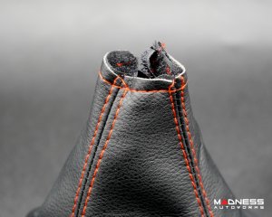 FIAT 500 Gear Shift Boot + Retaining Ring Set- Black EcoLeather w/ Red Stitching + 500 Logo